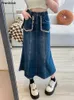 Kjolar denim långa kjolar kvinnor s-5xl vintage koreansk stil chic all-match sommar hösten grundläggande högstrt midi college faldas mujer mysig y240513