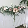 Flores decorativas 2.7m Casamento artificial Eucalyptus Garland Runner com Rose Rustic Floral Table Centerpieces Boho Wed Decoration