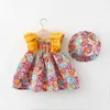 衣類セット夏の綿の女の女の子ボヘミアンスタイルレトロな花柄のベビードレス+帽子衣料セット新生児や幼児の庭のビーチパーティーsetl240513に適しています