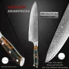Zestaw noża kuchennego Damascus 1-7pcs Super Sharp Full Tang Chef Knife Utility Nóż Santoku Stabilizowany drewniany uchwyt drewniany