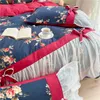 Ensembles de literie coquette de couette ensemble Red Little Girl Girl Korean Style Style Lace Bow Bed Sceau d'oreiller 4PCS Oversize