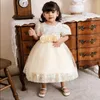 Mädchenkleider Feste Farbe Blumenkleid PEST Saree Hochzeit Mädchen Geburtstag Bankett Wochen alte Baby Prinzessin