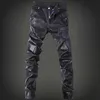 Pantalones para hombres yasuguoji nuevo 2023 pantalones de cuero para put al aire libre marca de calavera de moda marcador parche trabajo para hombres ajustes de cuero de motocicleta jeanssl2405