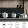 Set di pentole in acciaio inossidabile, pentole a 6 pezzi set, funziona con induzione, cottura elettrici e a gas, cassaforte in forno, manico a cool di soggiorno