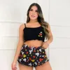 Wish Shop Online -Pyjama Sets Spaghetti -Gurt -Nachtkleid für Mädchen Frauen Shorts Maschine Digital Druck runden Hals