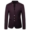 Chiński styl mandarynki stojak na obroża Business Casual Wedding Slim Fit Blazer Men Sump Mat Mężczyzna płaszcz 4xl 240507