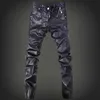 Pantalones para hombres yasuguoji nuevo 2023 pantalones de cuero para put al aire libre marca de calavera de moda marcador parche trabajo para hombres ajustes de cuero de motocicleta jeanssl2405