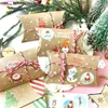 Geschenkwikkeling 1 Set Christmas Boxes Kraft Paper Candy Cookies Snack voor Xmas Year Party Biscuit Bag Noel Navidad
