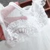 Mädchenkleider Baby Geburtstag Prinzessin Kleid elegantes Mädchen bestickte Blumenperlen weiße Baptist Tutu Kleider Childrens formelles Abend Dressl2405