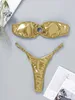 Costumi da bagno femminile nuovo bikini sexy oro sexy in pizzo in bikini set da bagno in bikini mini thong da bagno da nuoto bikini da bagno a 3 punti Spacchi J240510