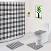 Shower Curtains 4Pcs Red Blue White Grid Curtain Set Rug Toilet Lid Cover And Bath Mat Retro Plaid Lattice Bathroom Decor Accessories