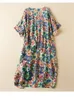 Plus Size Summer Vintage Blumenkleid lässige losen losen Damen Baumwolle Leinen Druckkleider Frau Blume Pullover Midi 240430