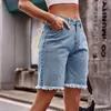Shorts femininos moda para mulheres na cintura alta rasgada com ponta de borda curta
