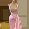 Runway Dresses Pink Mermaid Evening Dresses Sleeveless Party Gowns Lace Sequins Women Prom Dress Middle East Sweep Train Robe De Soriee