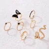 Cluster Rings Bohemia Geometric Kunckle Ring Set For Women Black Crystal Butterfly Star Snake Shape Joint Female Party Jewelry Gift