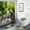 Douchegordijnen landschap waterval gordijn groen bamboe bloemen plant boslandschap badkamer decor niet-slip tapijt toilet bad mat set