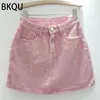 Bkquh Rhinestone Denim Mini gonne Donne Fashion Party Club Diamonds High Waist Skirt Y2K Aesthetic Corea Bottoms 240513