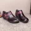 Casual schoenen Johnature echte lederen vrouwen flats rond teen 2024 handgemaakte etnische stijl Loafers retro bloemenvrouw