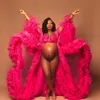 Abite di abito di maternità rosa caldo africano per fotografie o tulle armeggiate per baby shower tulle chic da donna abiti da ballo per maniche lunghe 1647