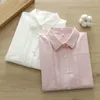 Women's Blouses Aesthetic Japanese Style Cotton Pleated White Pink Shirt Woman Novelty 2024 Long Sleeve Tops Base Shirts