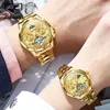 Montre-bracelets JSDUN TOP COUPLE Watch Automatic Mécanique Tungsten Steel Strip multifonctionnel Gift His and Hers Wristwatch