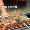 Verktyg 1 Set Rolling Grilling Basket Rostfritt stål BBQ Cylinder Grill Mesh Portable Outdoor Camping Kitchen S