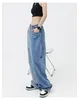 Frauen Jeans farbige Frauen Frühling Herbst Drawess elastischer Taille locker geschnitten und zerrissene Bein -Freizeithosen Hosen