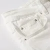 Sokotoo Mens White Rands Rived Bicycle Jeans Ultra-Thin Pleated Patch Jeans 240508