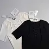 女性用Tシャツデザイナー2024春/夏、新しい黒と白の気質カジュアルVネックプルオーバー短袖レターデザインTシャツPFF6