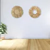 Dekorative Figuren Wanddekoration Raffia natürliche Strohquälte Girlanden Möbel Hintergrund gewebt Boho Macrame Hänge Kranz künstlich