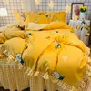 Zestawy pościeli Zestaw okładki Awokado Korean Księżniczka Style spódnica gruba king size kwiat kreskówka żółty wzór 4PCS