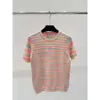 Gaoding 24 Spring/Summer New Xiaoxiang Färgglad rand Kortärmad stickad kläder mångsidig smal fit rund nacke pullover för kvinnor