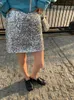 Women Spring Summer Shiny Sequined A Line Wrap Skirt Fashion Night Clubwear Female Bling Silver Slim Fit Short Mini Skirts 240506