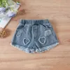 Conjuntos de roupas 2019-05-20 Liberiin 0-24m menina 2pcs Conjunto de moda com mangas com o coração em forma de coração rasgado shorts de jeans rasgados roupas de verão