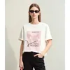 Camisetas femininas T-shirts de minimalismo amii para mulheres 2024 Summer o-gola rosa linha bordado bordado gota de ombro solto tops casuais 12442157