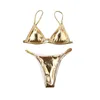 Frauen Badebekleidung Frauen Dreieck Bikini Sets glänzen Gold BH zweiteilige sexy Badeanzug String -Side Badeanzug