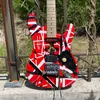 5150 Ulepszone Edward Eddie Van Halen 5150 White Stripe Red Electric Guitar Floyd Rose Tremolo Bridge, Maple Secion Tfalboard Frankenstein Guitar