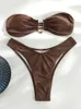 Kvinnors badkläder sexiga kvinnors bikini brasilianska baddräkt Push Up Bra Bikini Set Two-Piece Baddräkt Hög midja stranddräkt Solid baddräkt J240510