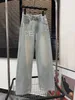 Women's Jeans designer brand 2024 Spring New Ce Advanced Hot Diamond High Waist Washed Straight Leg Pants for Versatile Light Blue Loose P147