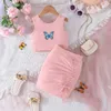 Set di abbigliamento set di abbigliamento per bambini di 4-7 anni con abbondanza rosa senza maniche ed elegante abbigliamento da cartone animato a farfalla estate per la bambina2405