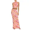 Юбки Женщины цветочный принт 2 частя набор юбки Y2K Comp Cami Top Split Maxi Лето длинные наряды выходят на уличную одежду