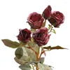 Flores decorativas Vintage Small Rose Artificial Flower Decoration Long Haste Fake Roses de seda para buquês de casamento DIY