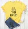 T-shirt feminina Mostre-me sua camiseta de impressão de gatos gatos mulheres casuais algodão tops regulares confortáveis vintage simples e amigável à pele TS Y240509