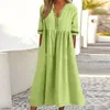 Casual jurken lente en zomerjurk voor vrouwen stevige kleur los flowy drape korte mouwen kan kant geplooide zoom v-neck vestidos