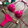 Swimwear femminile 2024 Summer Sexy Beach Wear High Wel Wels Bikini Domani di colore in oro Mabbinamento