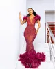 ASO EBI 2024 Burgundia Mermaid Sukienki Promowe Pióro Koronkowe wieczorne impreza Formalne przyjęcie Drugie Przyjęcie Urodziny PROMDRESS SZUNCJE LF015