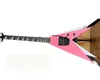 HOT RARO Vinnie Vincent Flying V Double V Pink White Electric Guitar, Floyd Rose Tremolo, Tarbar