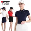 女性用トラックスーツPGM 2024服女性サマーシャツショートSLVEスポーツトップレディクイックドライ通気性スリムポロシャツファッションウェアY240507