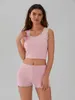 Home Clothing Women Summer Pajama Sets Lace Trim Scoop Neck Crop Tank Tops Elastic Waist Short Set Casual Outfits