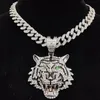 Hip Hop 3D Tiger hanger ketting met 13 mm Crystal Cubaanse ketting Hiphop Iced Out Bling Ketters Men Women Women Fashion Charm Jewelry 240511